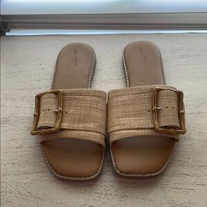 Rafia Slides with Bamboo Buckle Detail. Size 7. Excellent Condition.